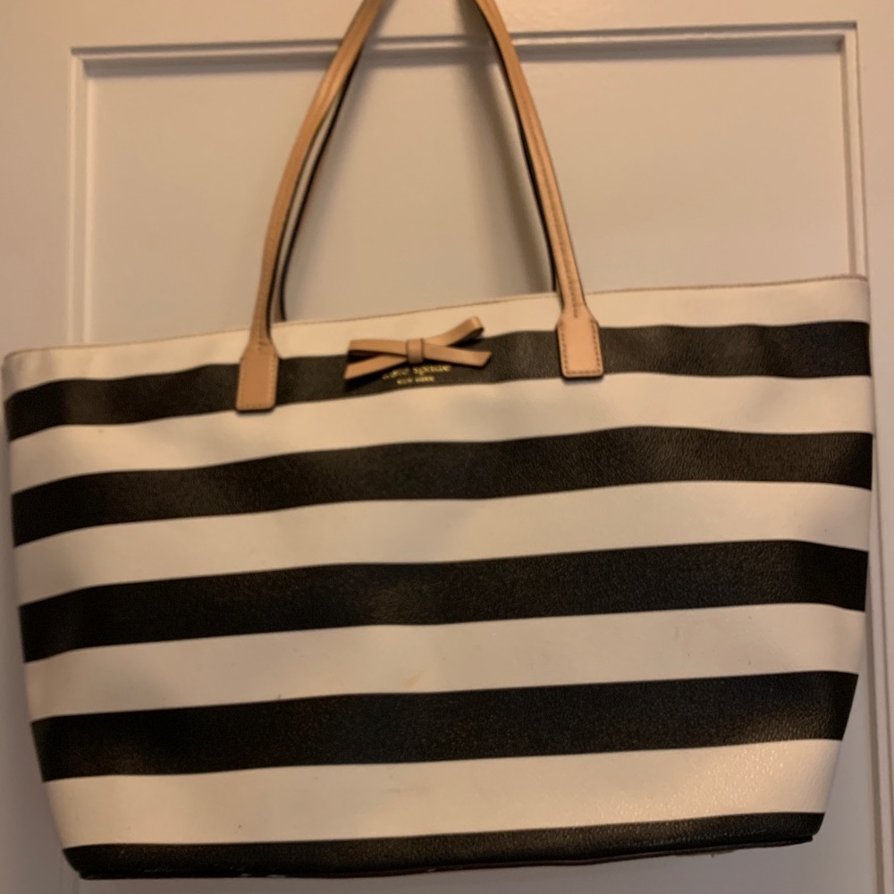 Blue and white striped leather Kate Spade tote